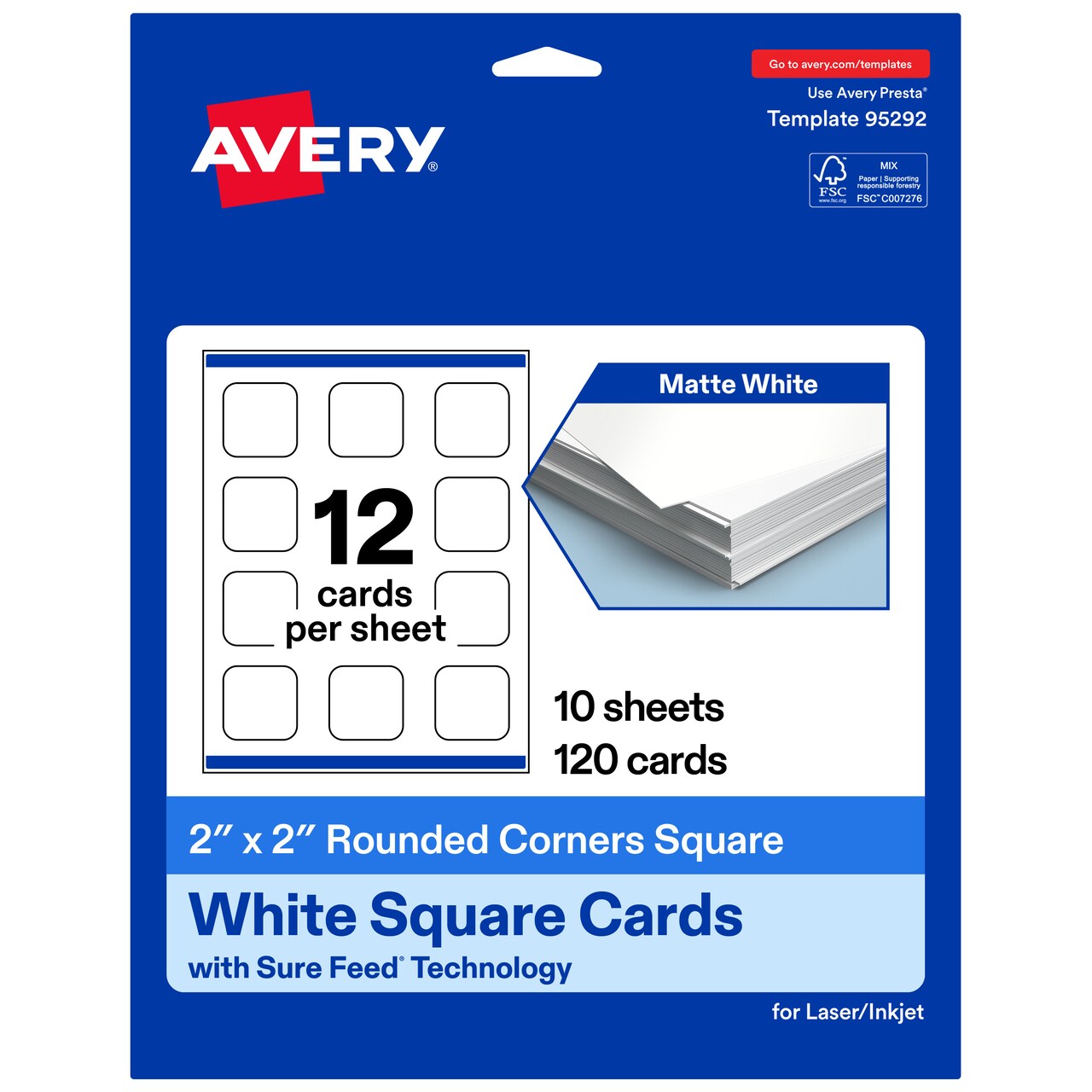 Avery Matte White Square Cards, 2" x 2" Square Rounded Corners